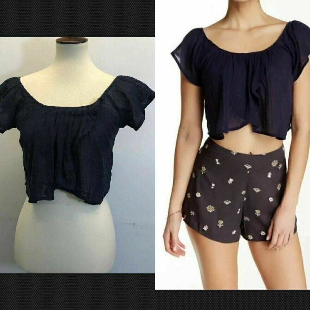 Billabong Womens Navy Blue Cotton Gauze Summer Festival Sol Scoop Crop Top Sz S